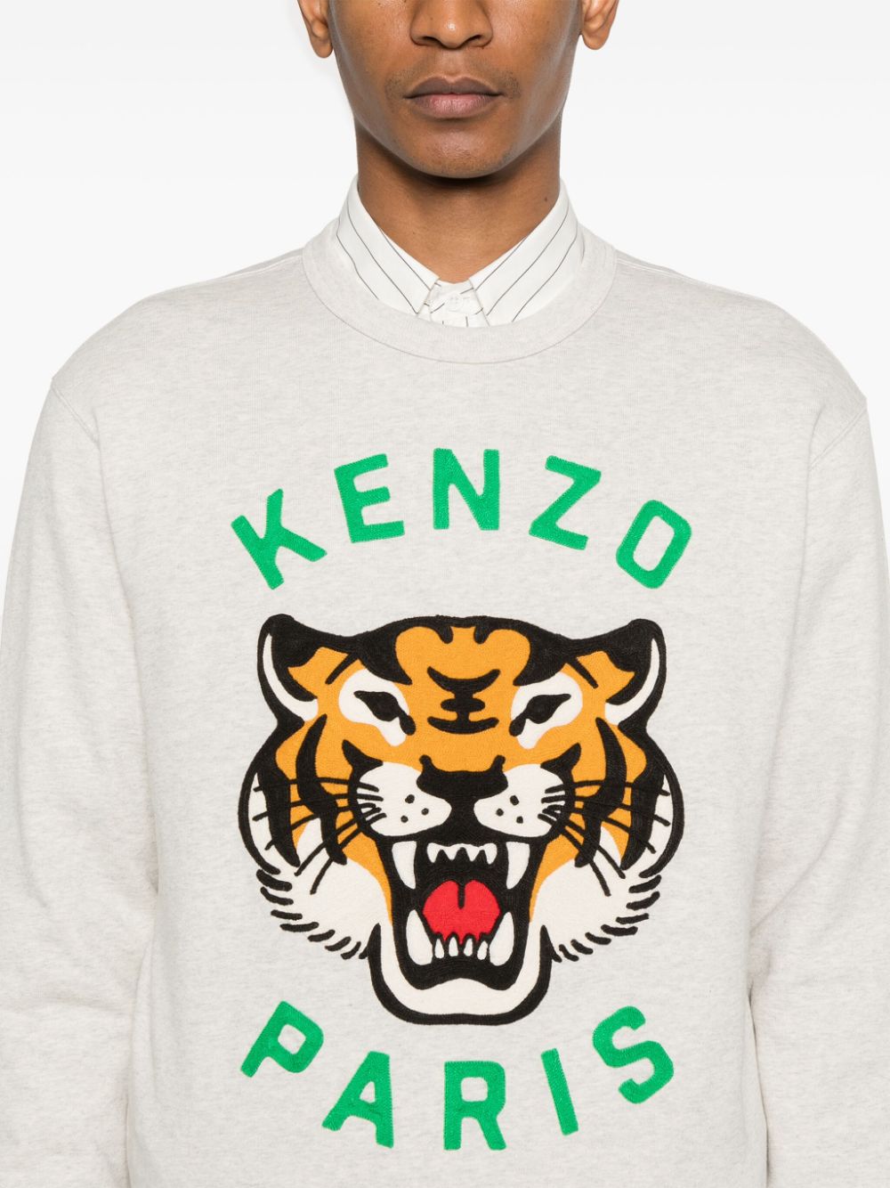 Kenzo Grey Tiger Head Embroidered Crew Neck Sweater image 3