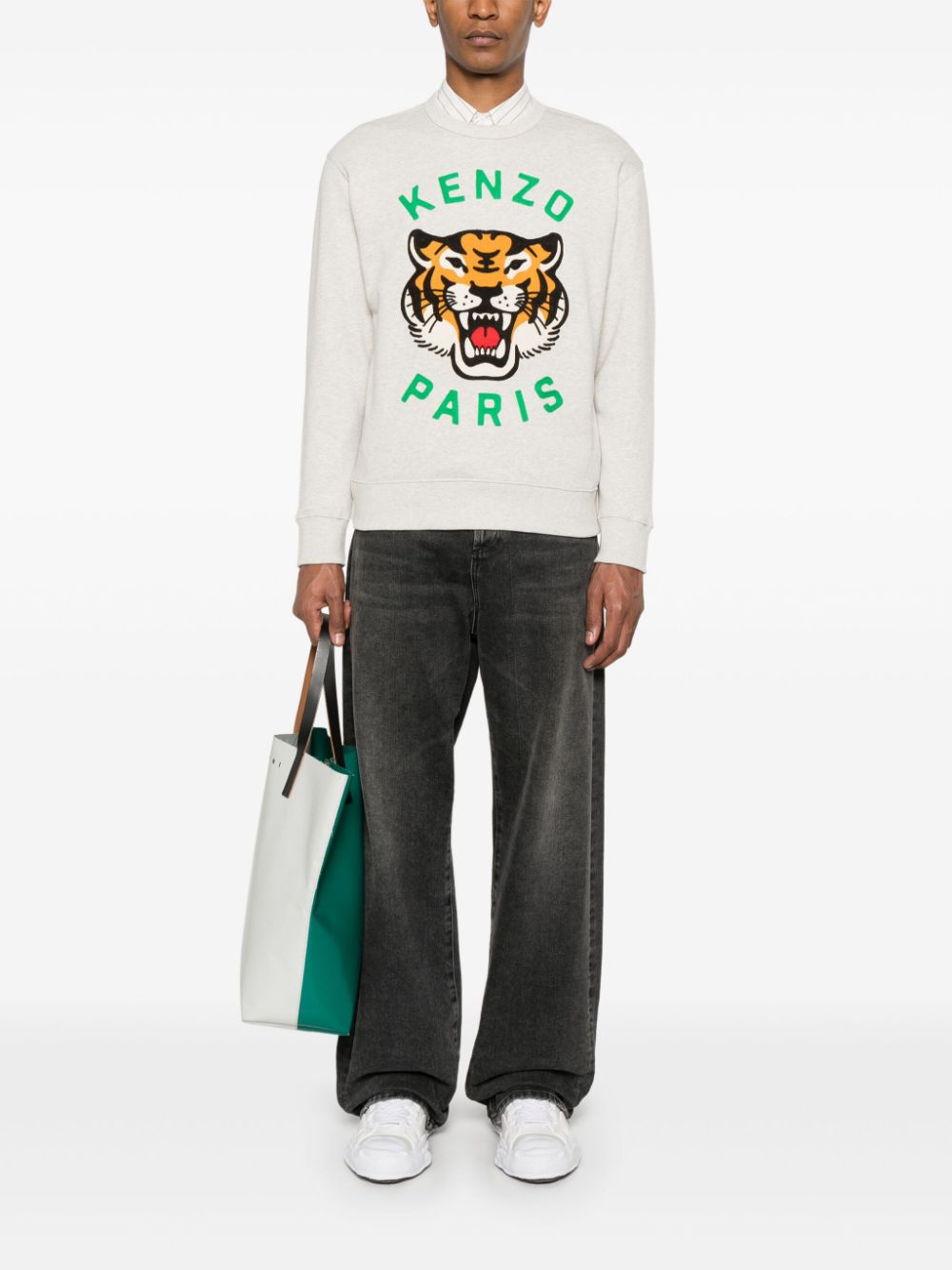 Kenzo Grey Tiger Head Embroidered Crew Neck Sweater image 4