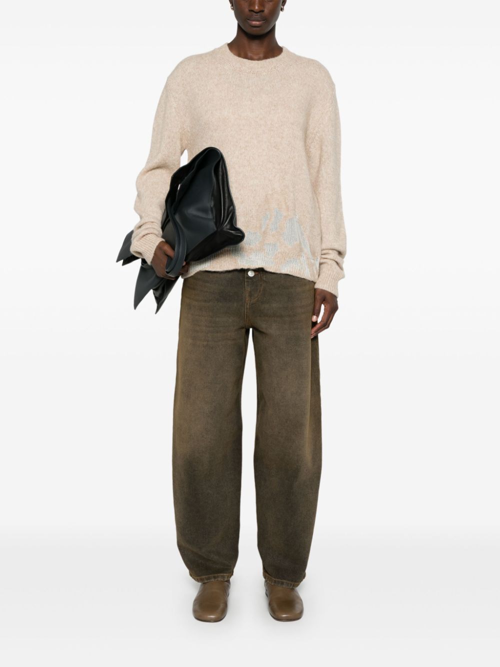 MM6 Maison Margiela Wide Leg Jeans in Brown image 3