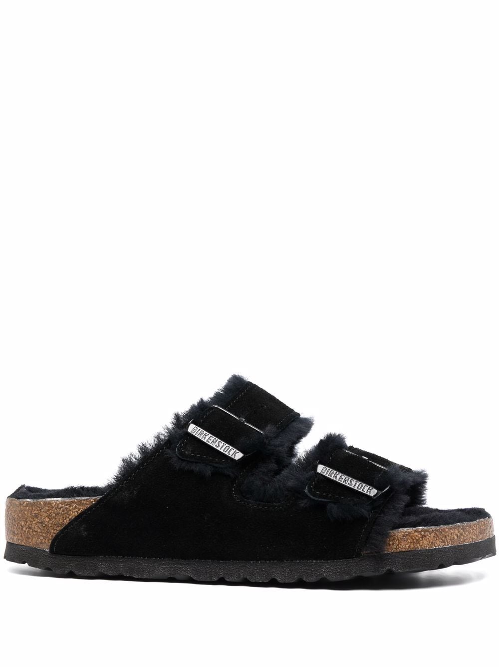 Birkenstock Black Suede Open Toe Sandals with Shearling Lining image 0