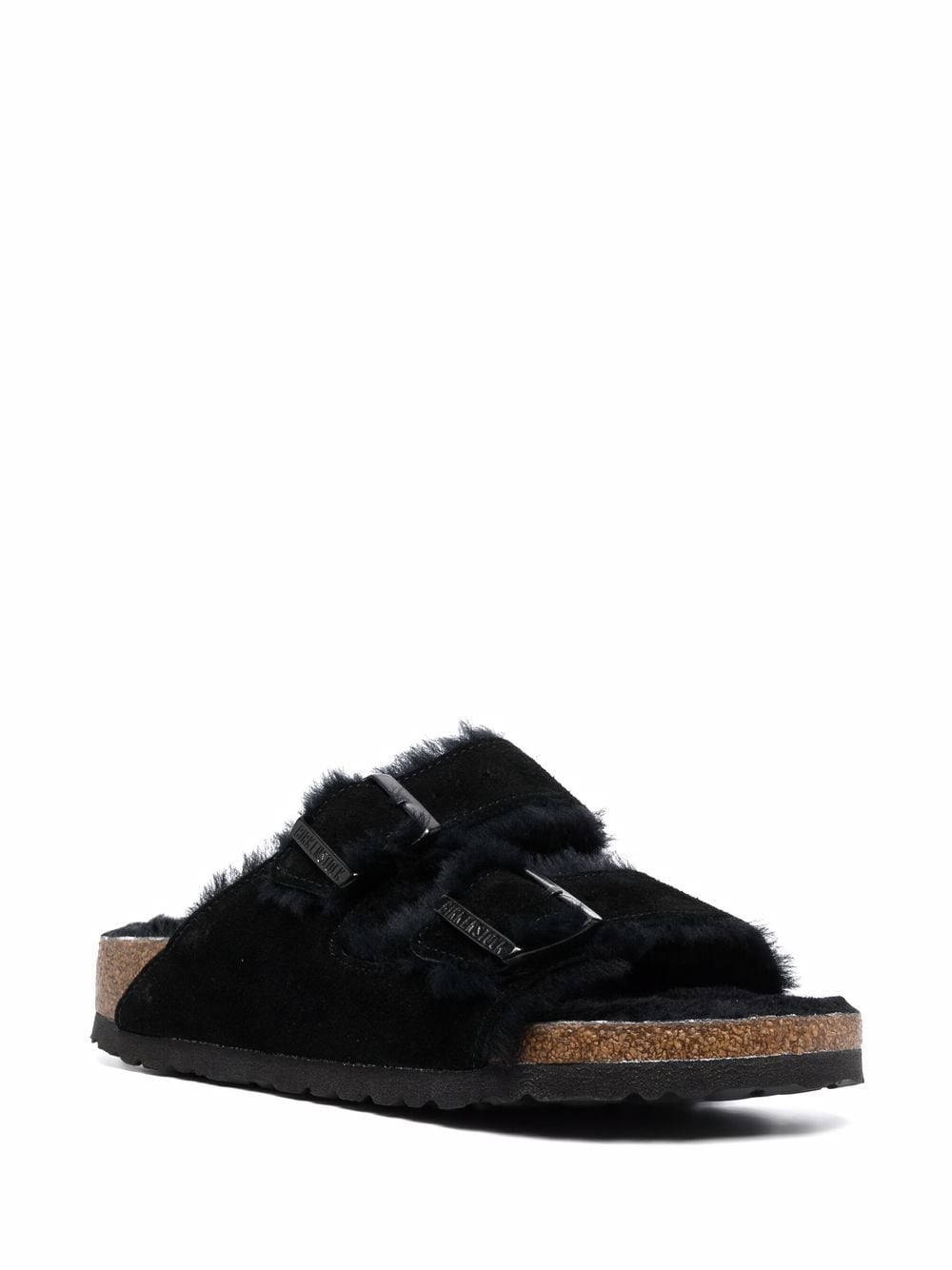 Birkenstock Black Suede Open Toe Sandals with Shearling Lining image 1