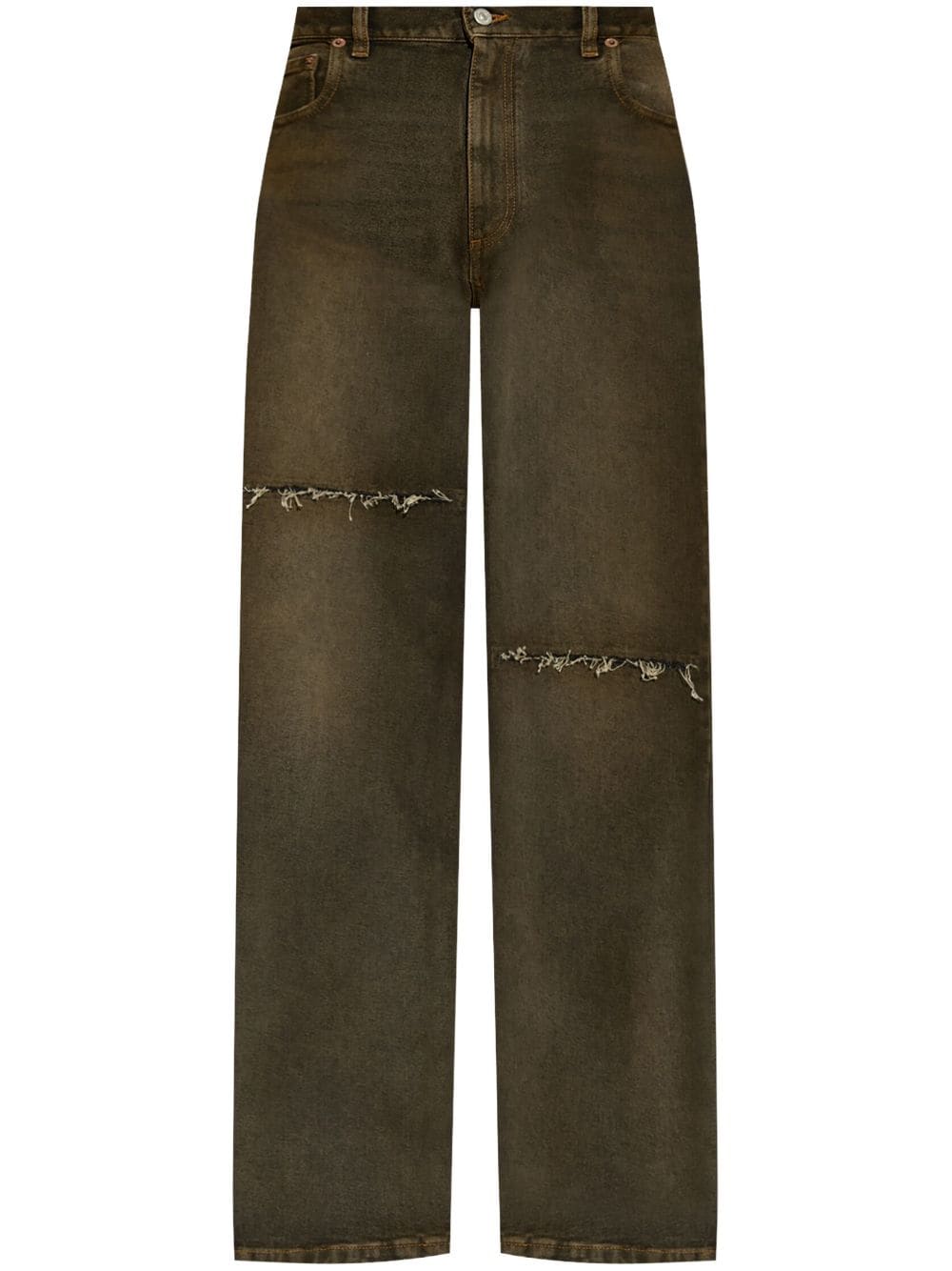 MM6 Maison Margiela Distressed Wide Leg Jeans in Brown image 0