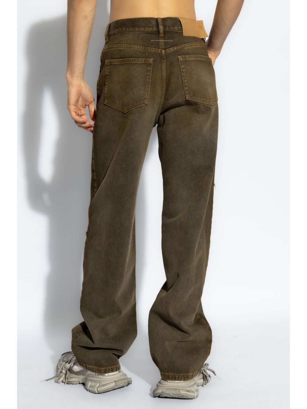 MM6 Maison Margiela Distressed Wide Leg Jeans in Brown image 3