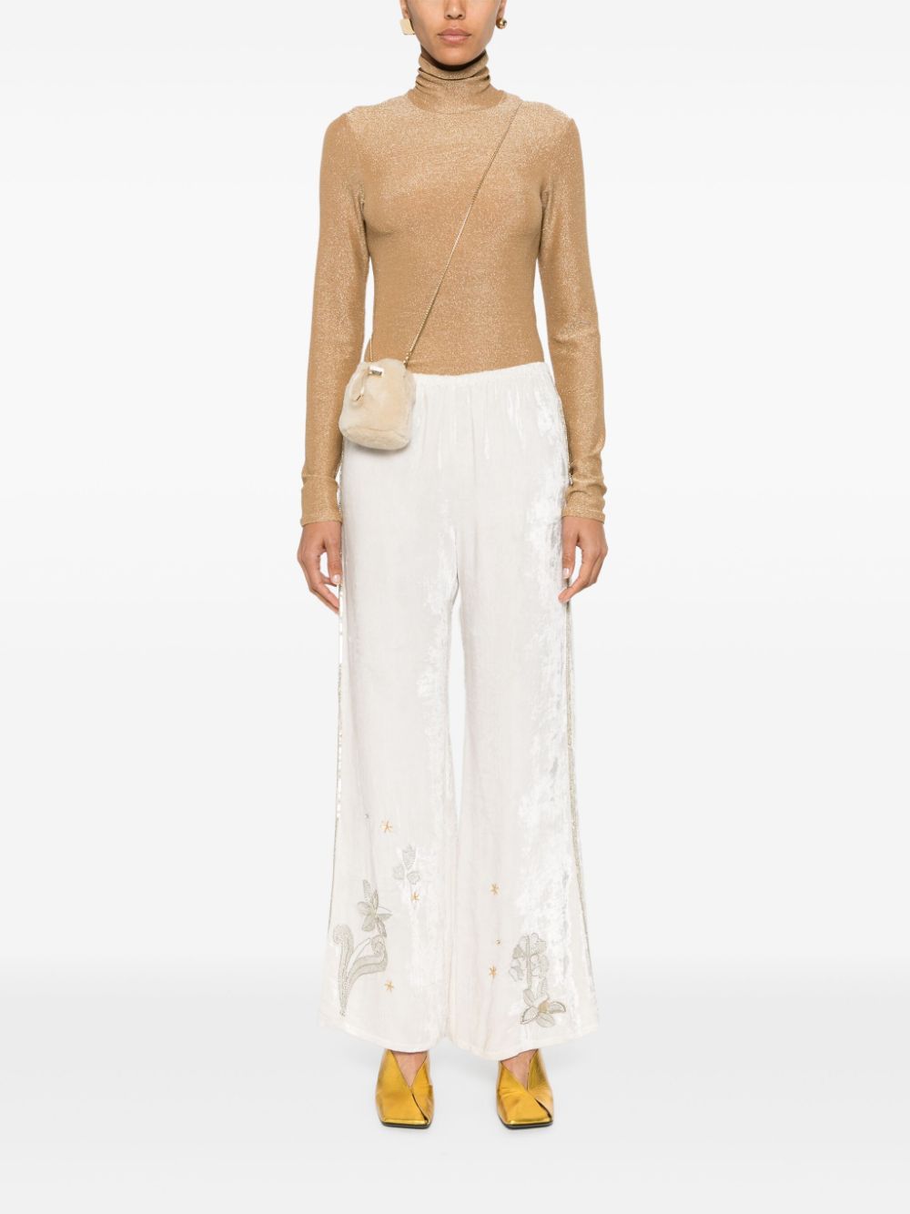 Forte Forte White Sequin Embellished Wide Leg Trousers image 1