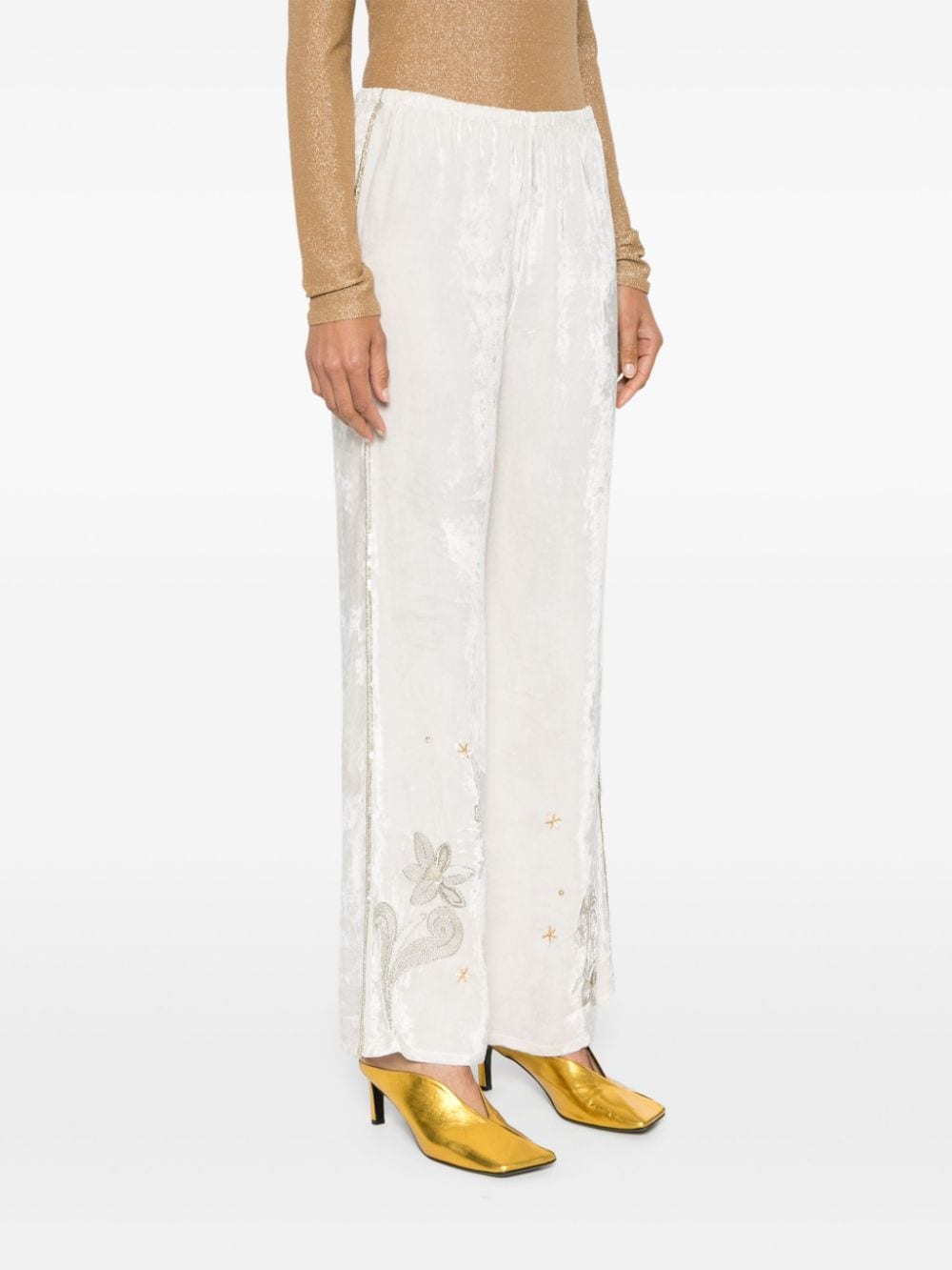 Forte Forte White Sequin Embellished Wide Leg Trousers image 2