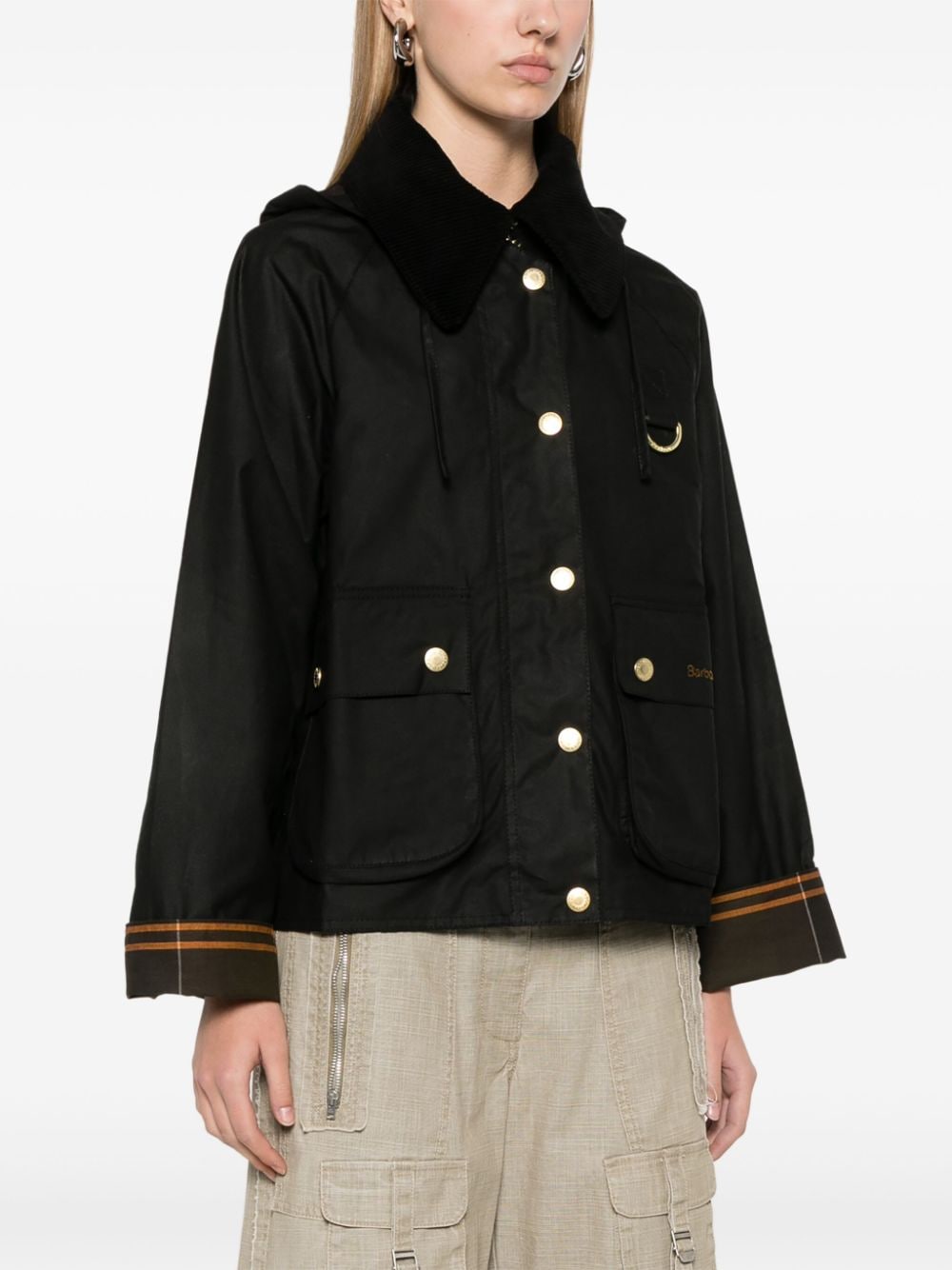 Barbour Black Cotton Wax Jacket with Corduroy Collar image 1