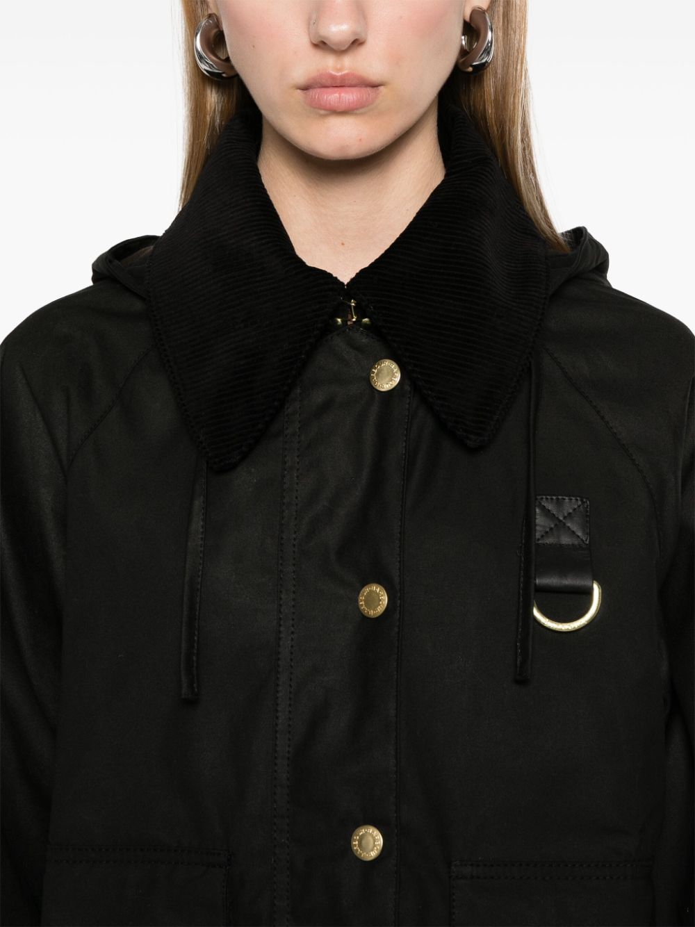 Barbour Black Cotton Wax Jacket with Corduroy Collar image 3