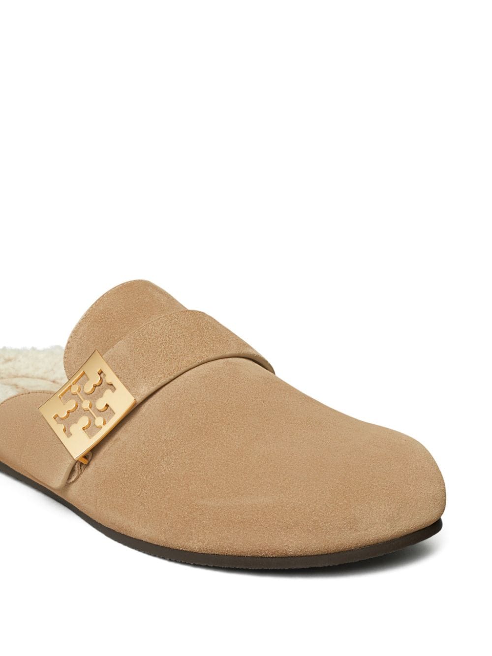 Tory Burch Beige Suede Slip-On Sandals with Logo Buckle image 1