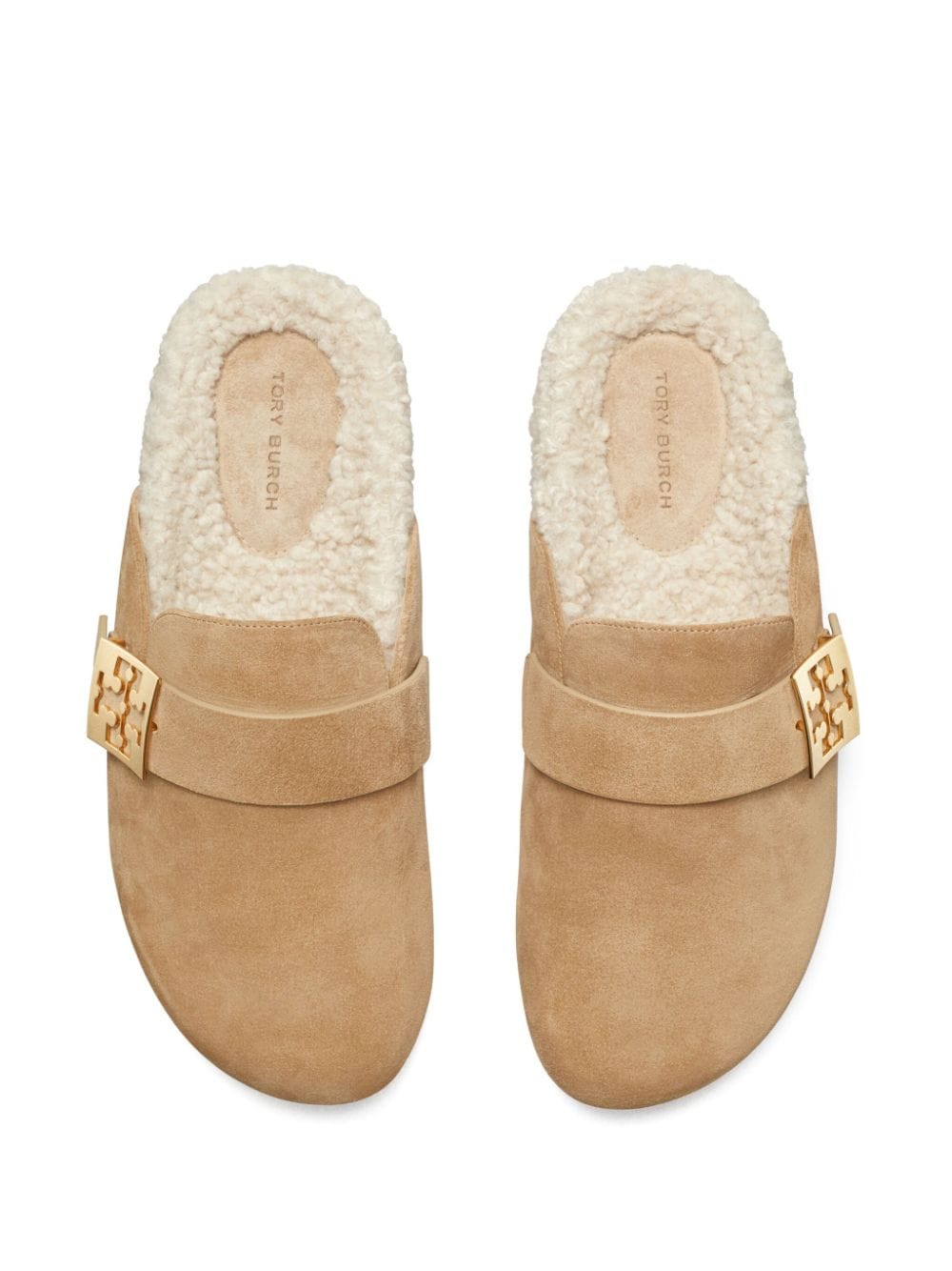 Tory Burch Beige Suede Slip-On Sandals with Logo Buckle image 3