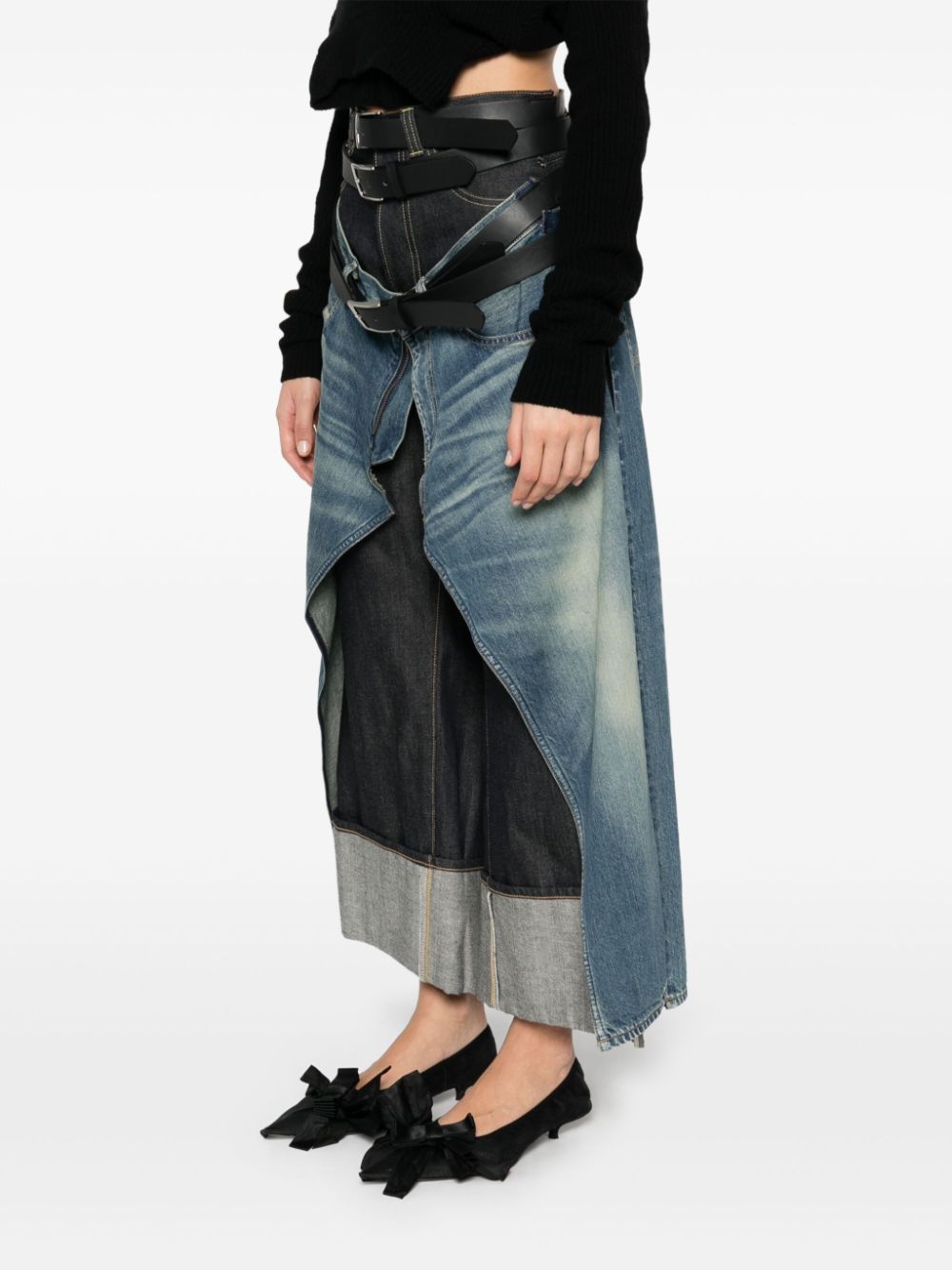 Junya Watanabe Layered Cotton Skirt in Black image 1