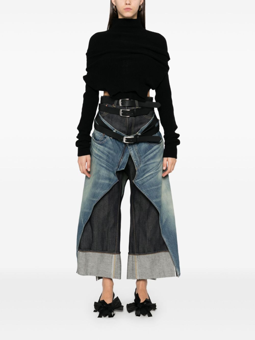 Junya Watanabe Layered Cotton Skirt in Black image 2