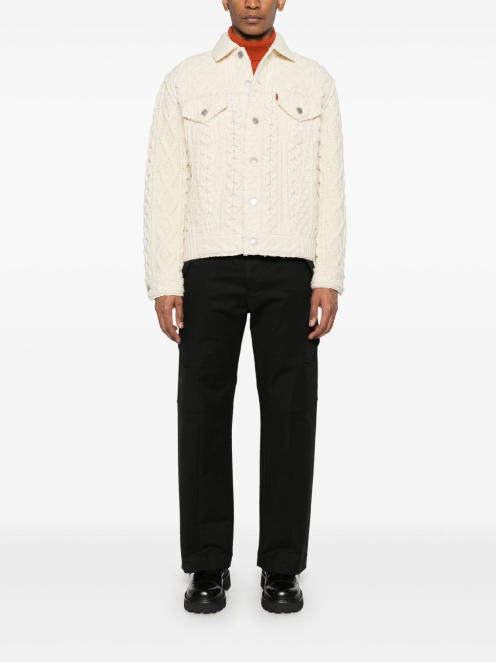 Junya Watanabe Man Black Wool Aran Knit Shirt image 4