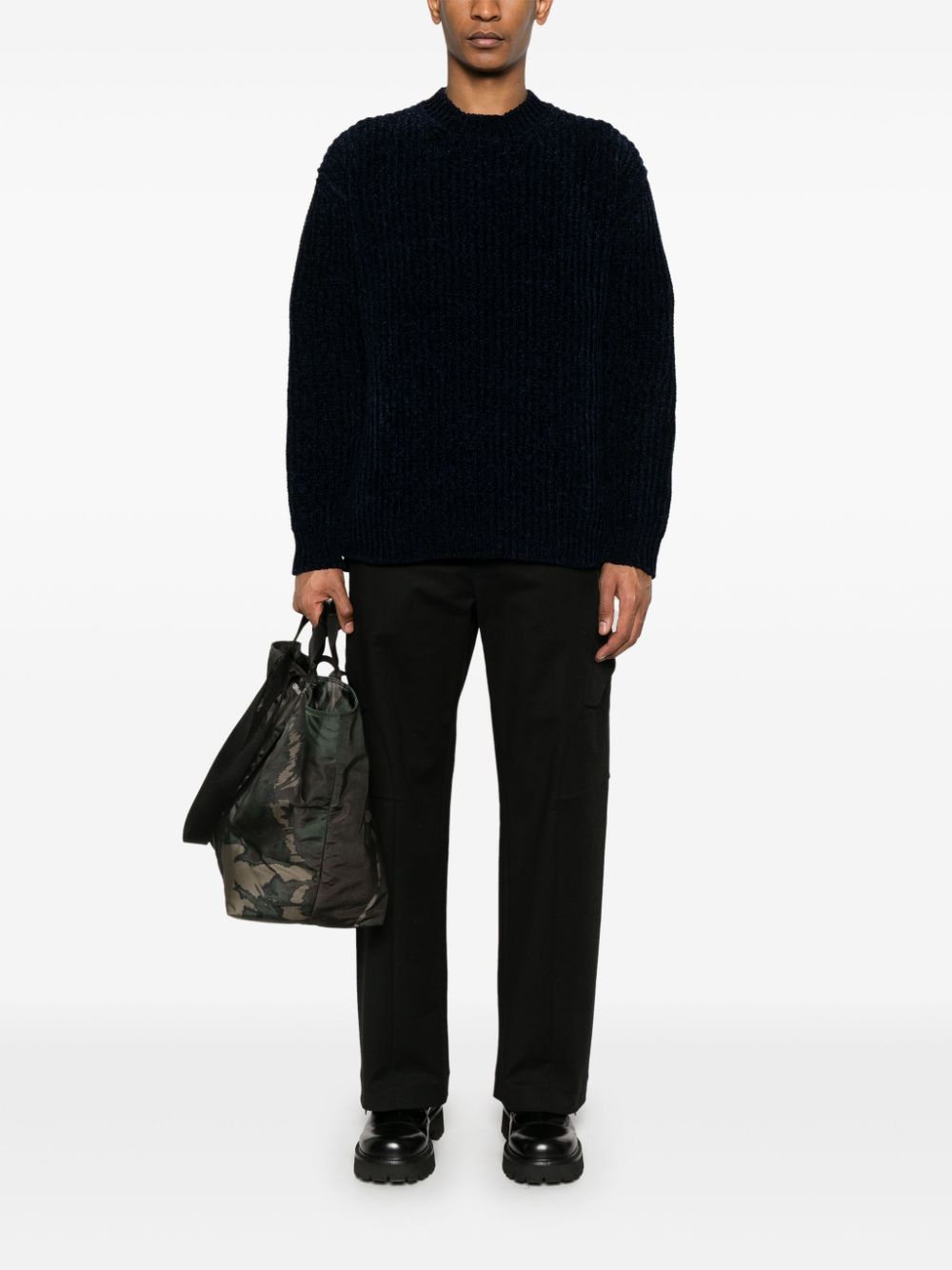 Junya Watanabe Black Ribbed Knit Crewneck Sweater image 1