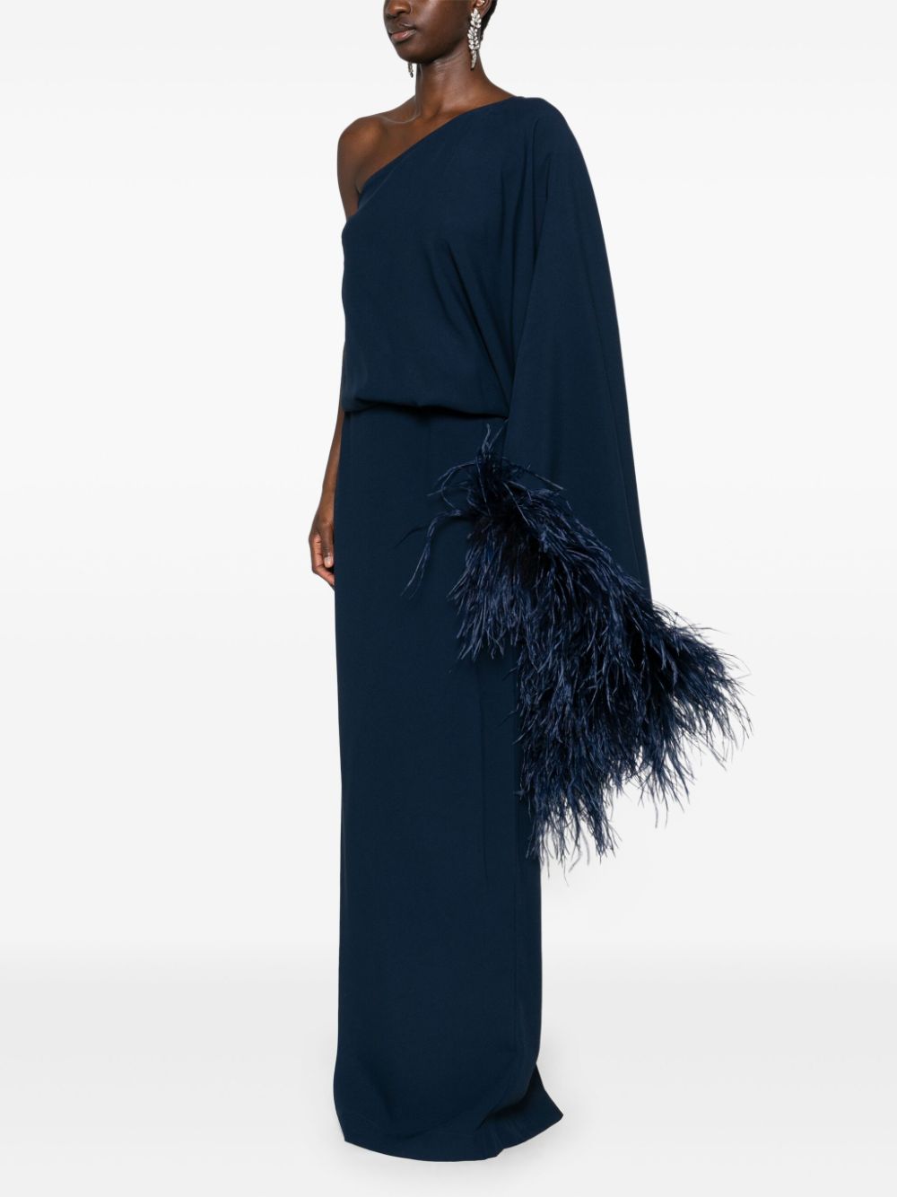 TALLER MARMO MAIN One-Shoulder Blue Column Dress with Feather Trim image 2