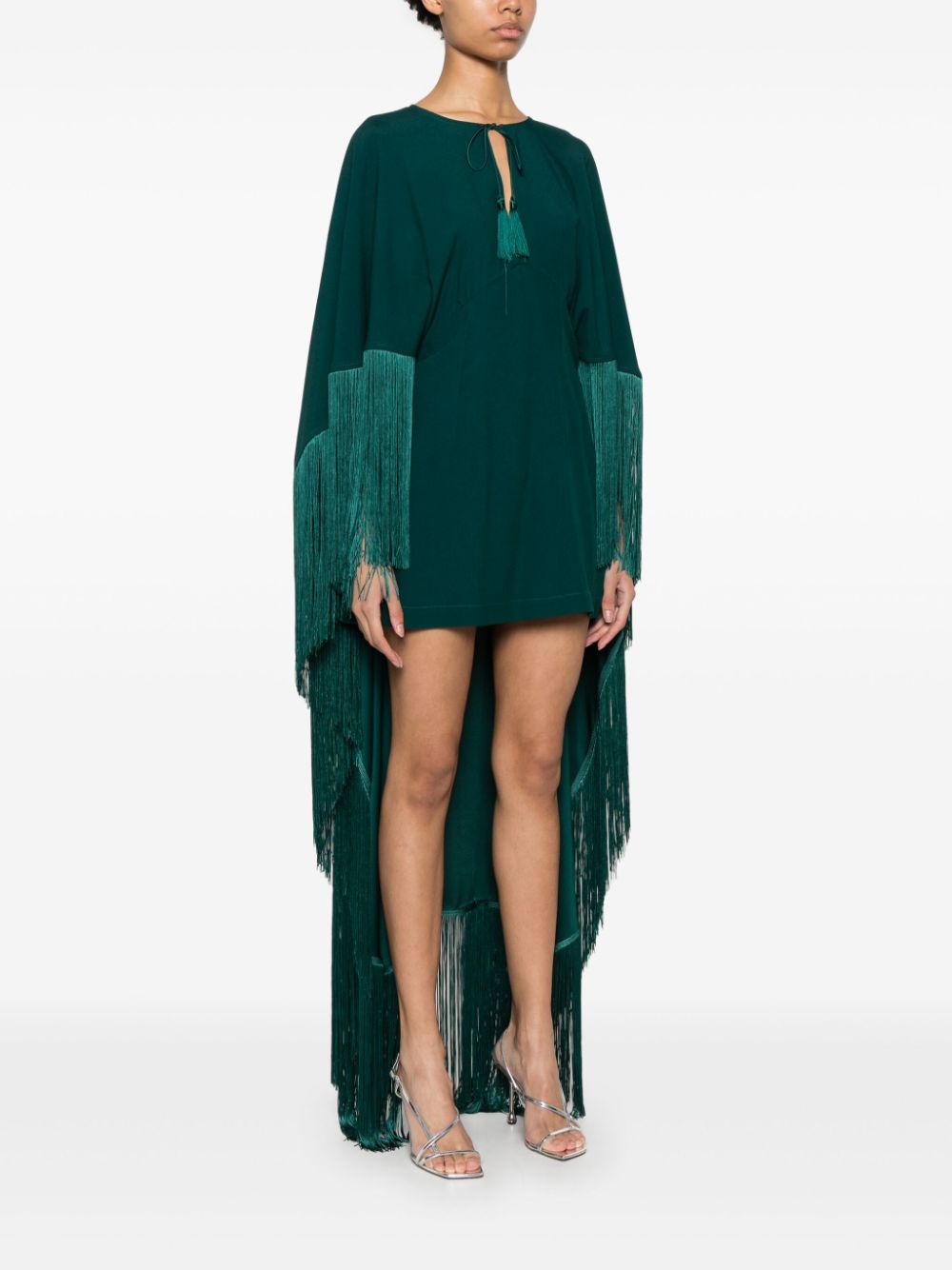 TALLER MARMO MAIN Green Cady Dress with Cape Detail image 3