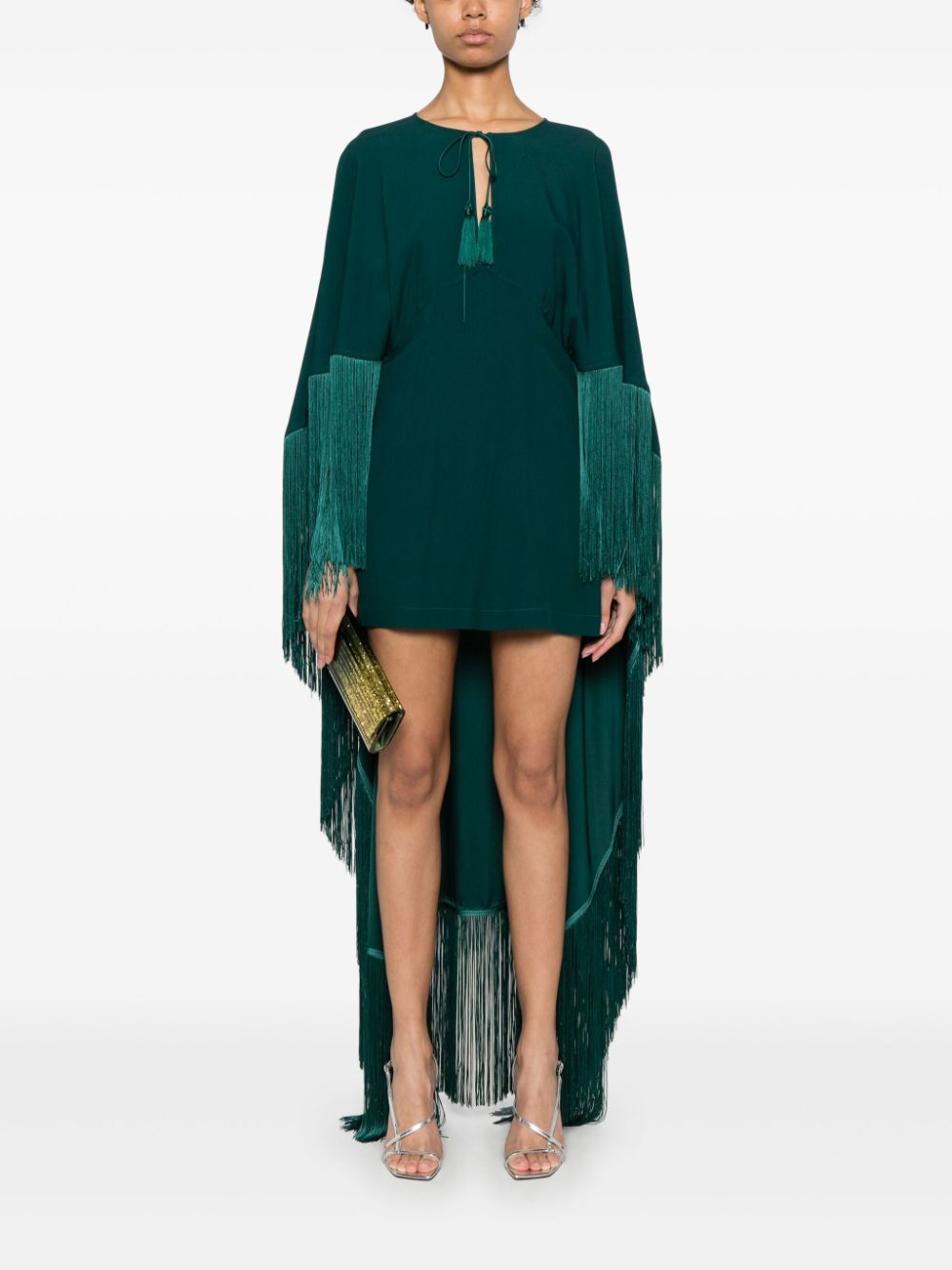 TALLER MARMO MAIN Green Cady Dress with Cape Detail image 4