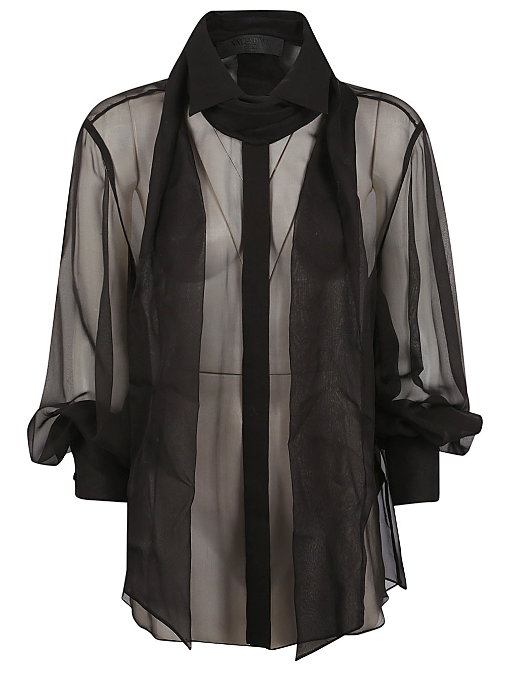 Valentino Black Blouse with Balloon Sleeves and Scarf Detail image 0