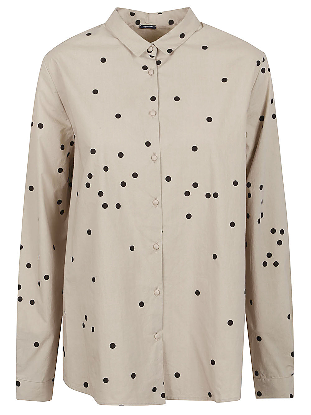 Beige Long Sleeve Polka Dot Shirt with Pointed Collar image 0