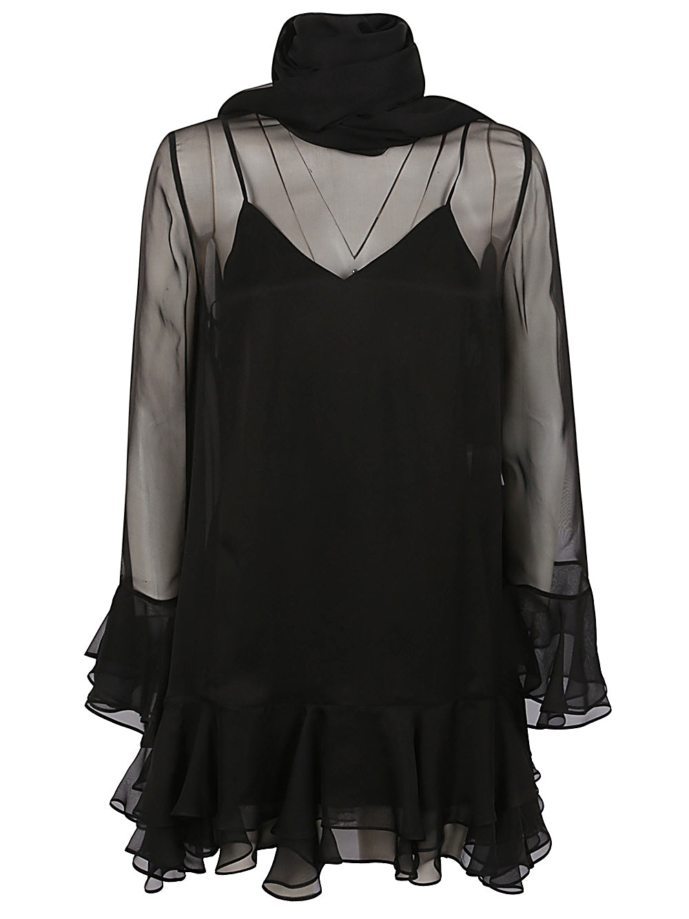 Valentino Black Mini Dress with Ruffles and Scarf image 0