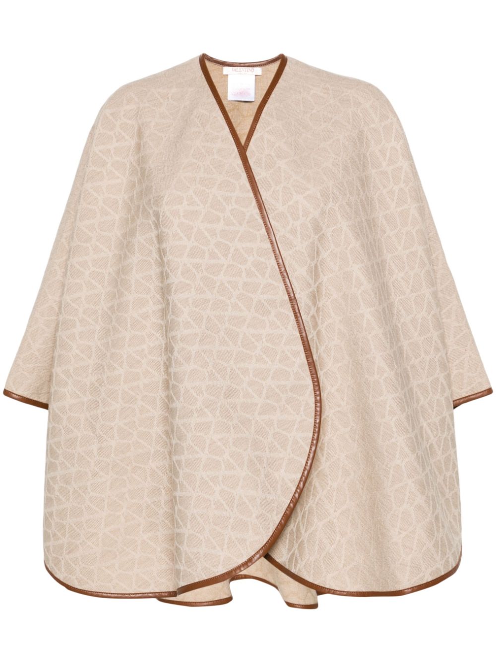 Valentino Beige Virgin Wool Jacquard Jacket with Leather Trim image 0