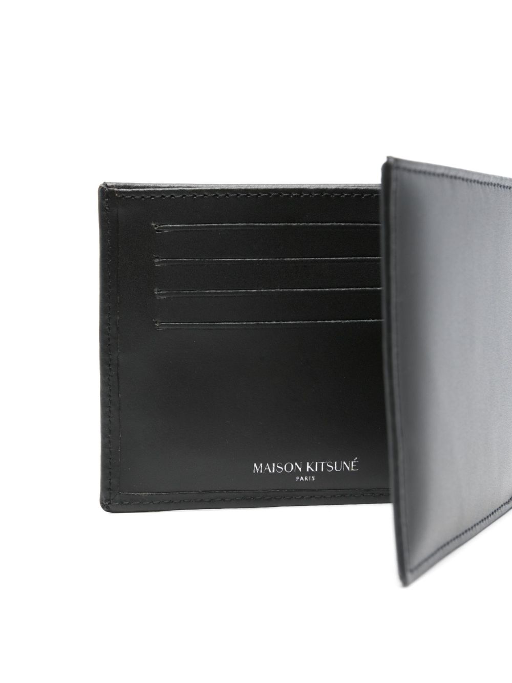 Maison Kitsuné Black Leather Bifold Wallet with Fox Head Plaque image 2