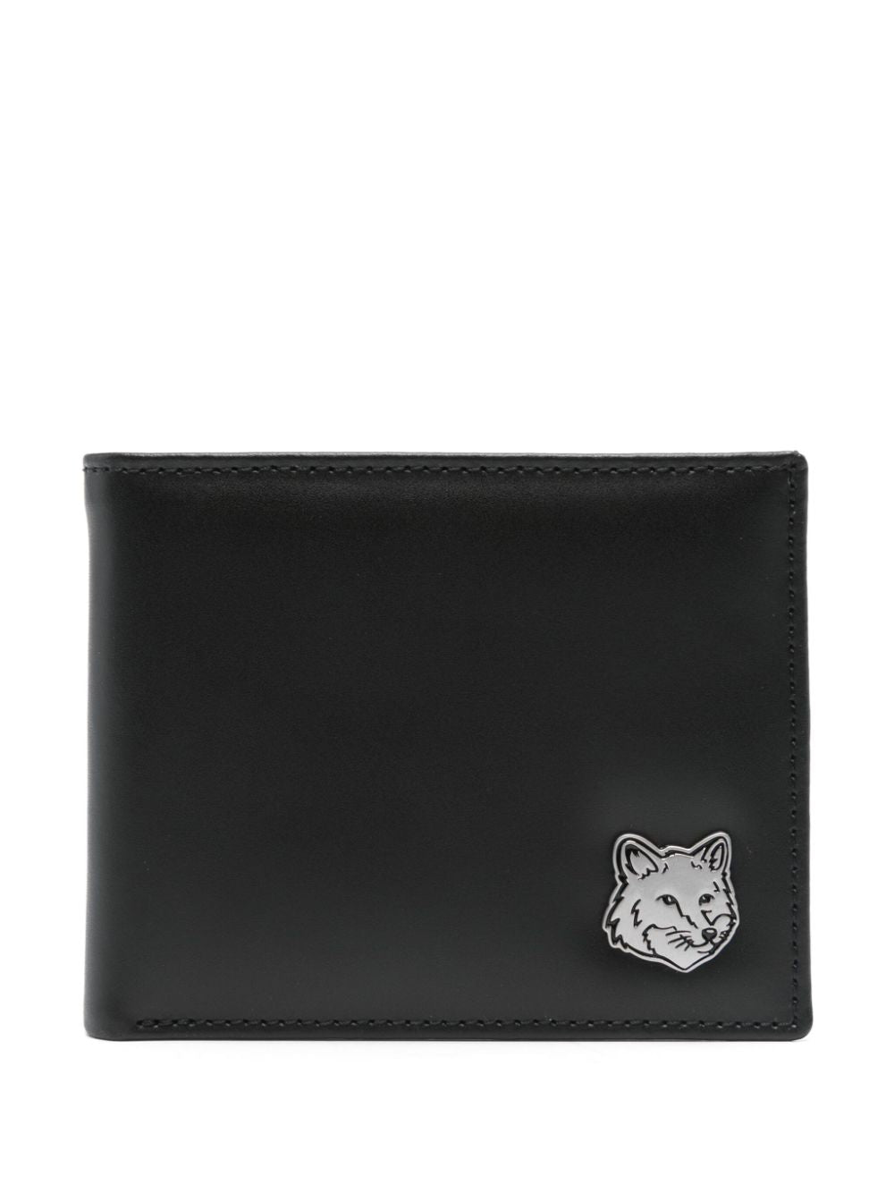 Maison Kitsuné Black Leather Bifold Wallet with Fox Head Plaque image 0