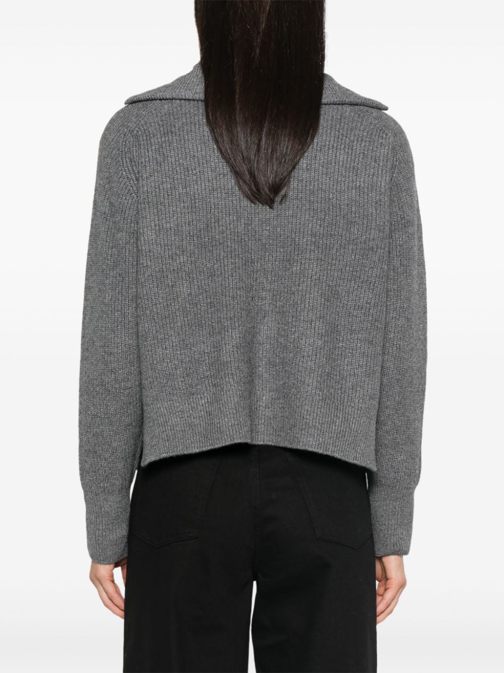 Maison Kitsuné Grey Ribbed Knit Sweater with Fox Head Patch image 1