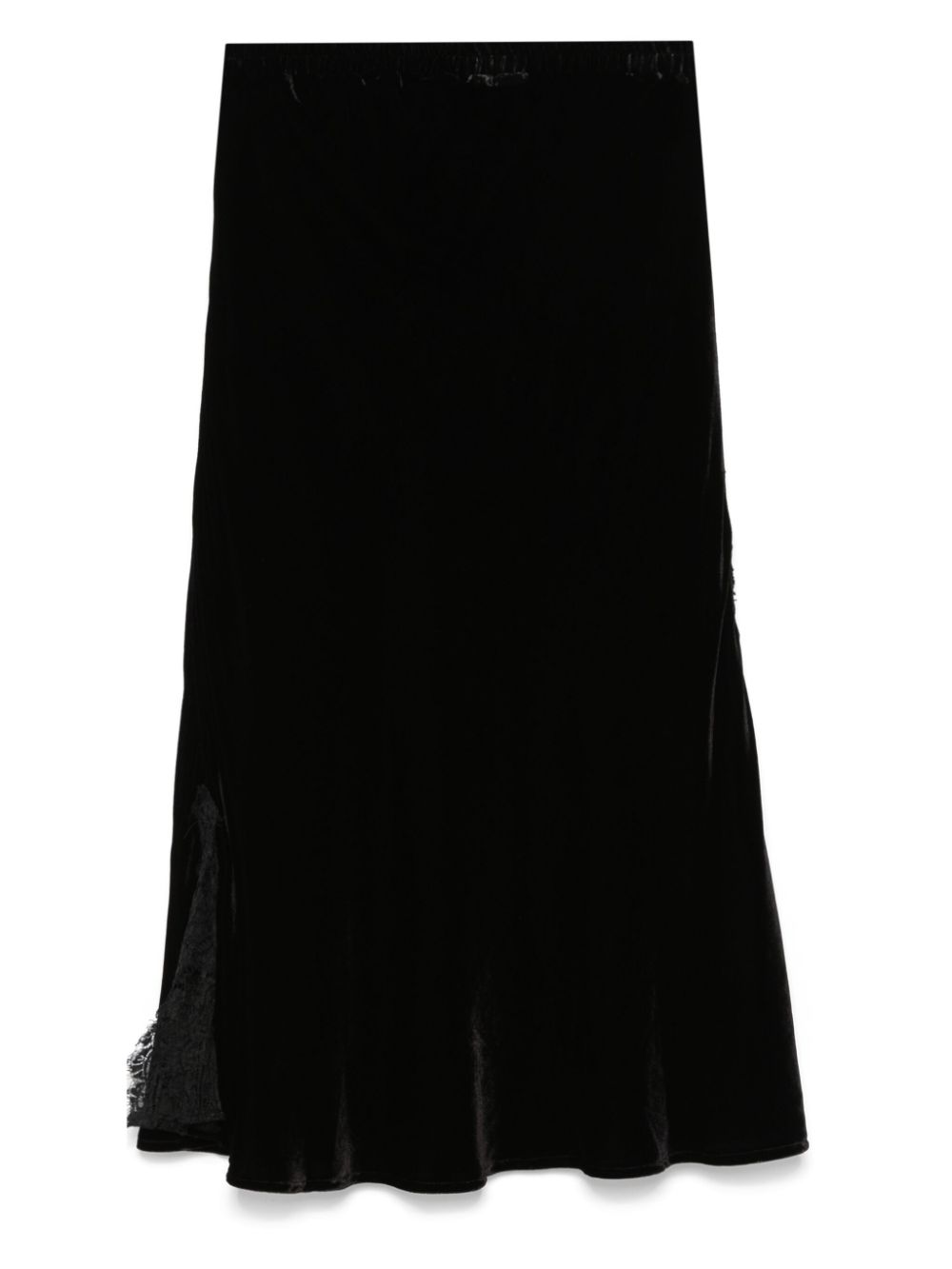 GOLD HAWK Black Velvet Midi Skirt with Floral Lace Detail image 1