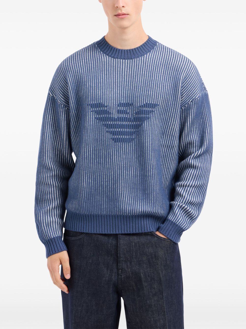 Emporio Armani Men's Two-Tone Fisherman Knit Sweater - Clear Blue image 1