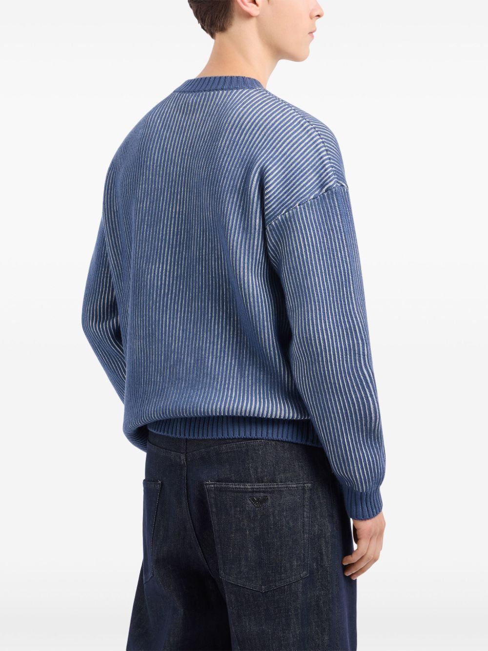 Emporio Armani Men's Two-Tone Fisherman Knit Sweater - Clear Blue image 3