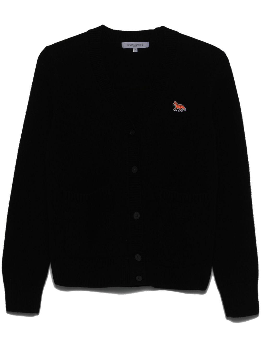 MAISON KITSUNÉ Fox Head Patch V-Neck Wool Sweater - Black image 0