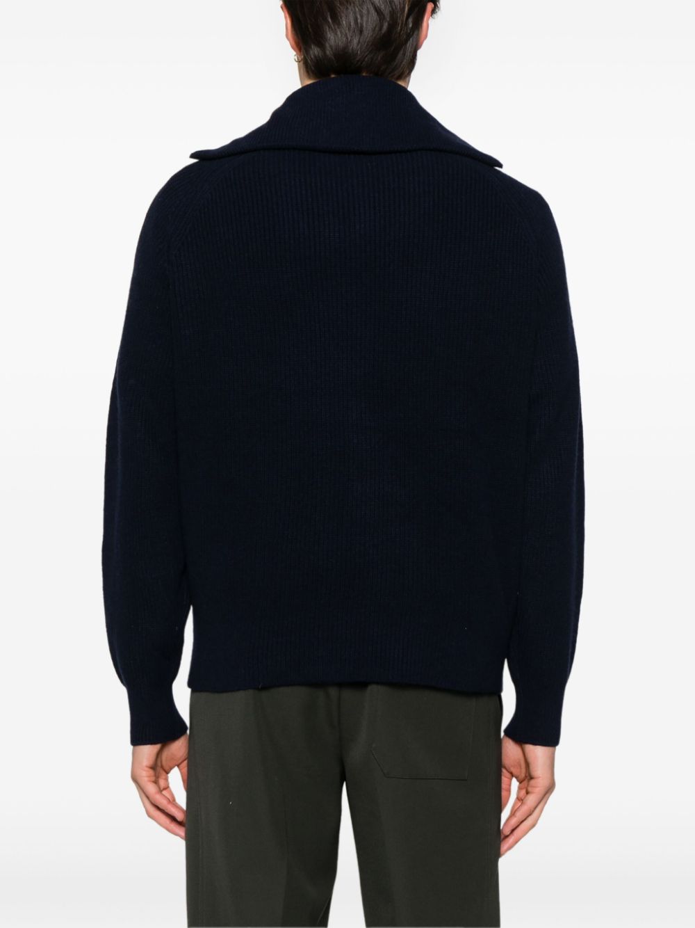 Maison Kitsune Blue Ribbed Knit Sweater with Fox Head Patch image 1