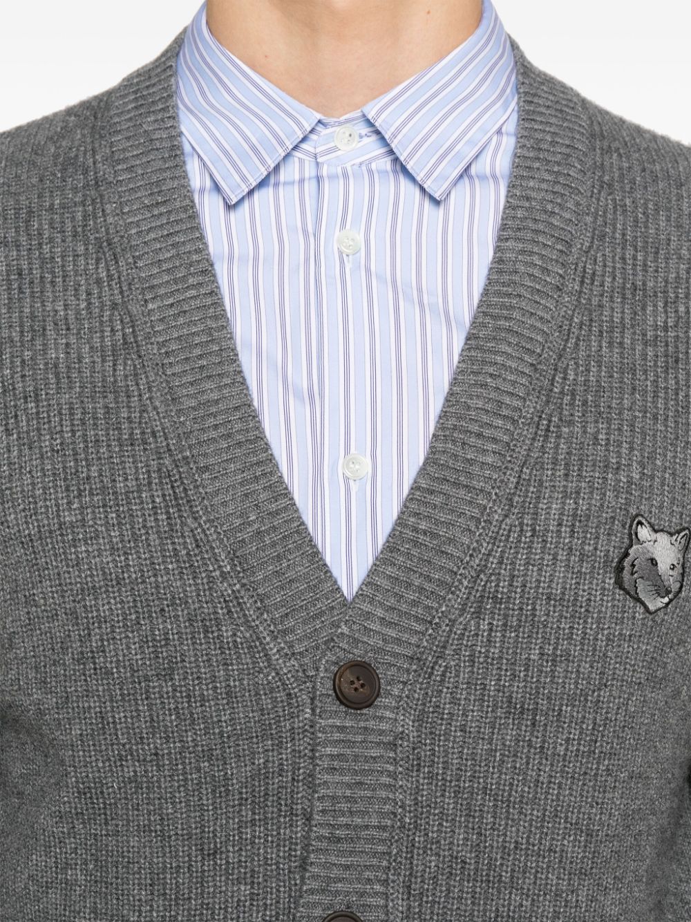 Maison Kitsuné Grey Fox Head Wool Cardigan image 2