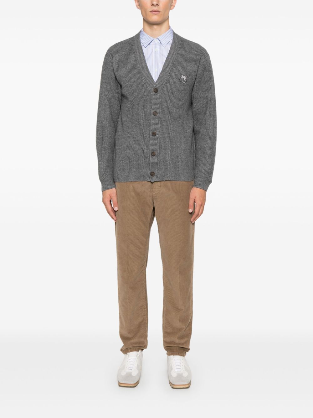 Maison Kitsuné Grey Fox Head Wool Cardigan image 3