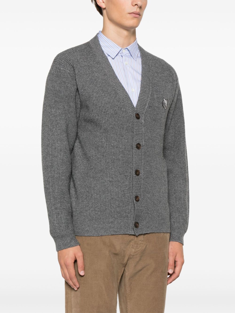 Maison Kitsuné Grey Fox Head Wool Cardigan image 4