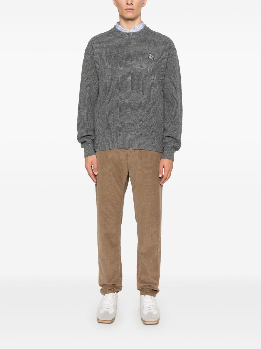 Maison Kitsuné Fox Head Wool Sweater - Grey image 1