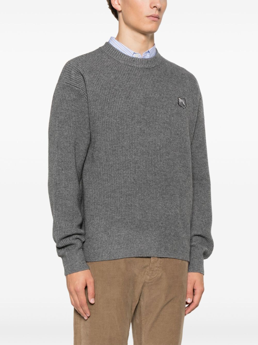 Maison Kitsuné Fox Head Wool Sweater - Grey image 2