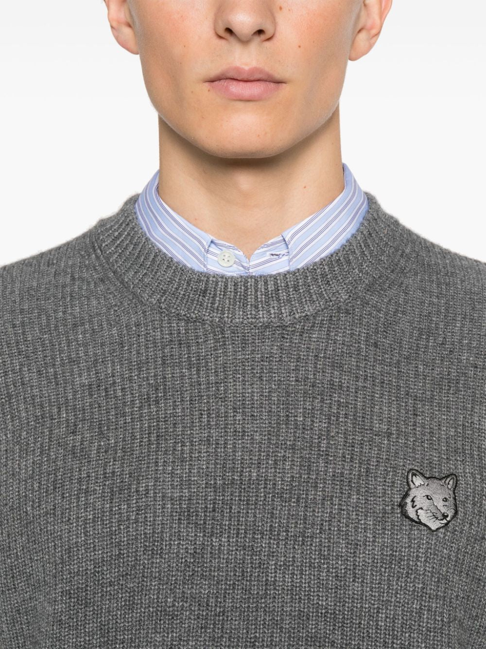 Maison Kitsuné Fox Head Wool Sweater - Grey image 4