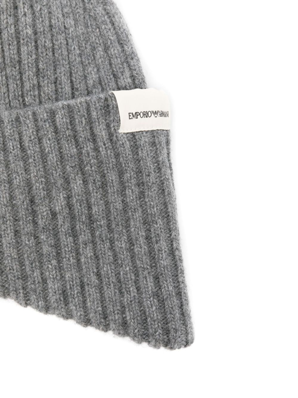 Emporio Armani Ribbed Knit Wool Blend Hat with Logo Patch - Grey image 1