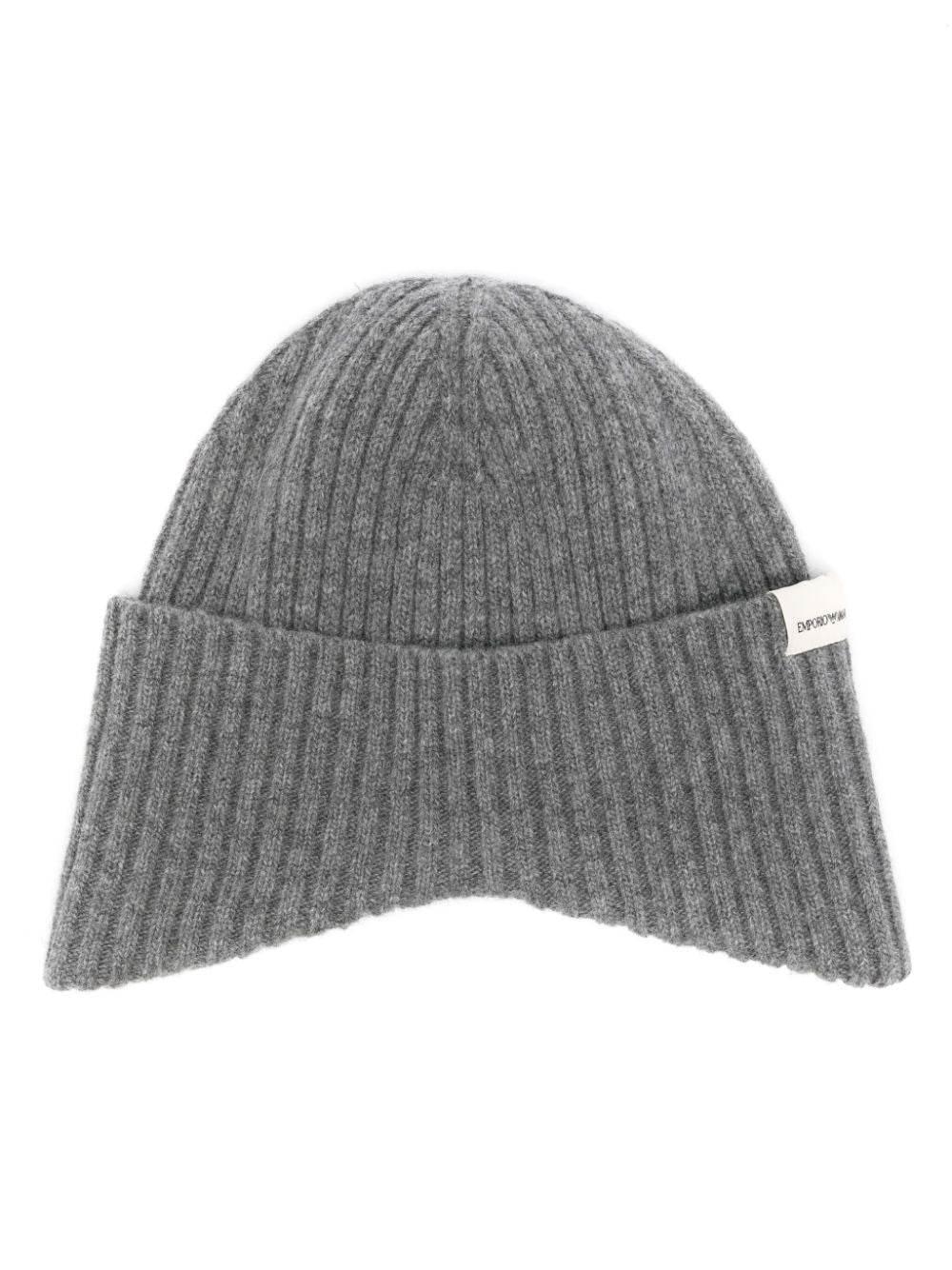 Emporio Armani Ribbed Knit Wool Blend Hat with Logo Patch - Grey image 0