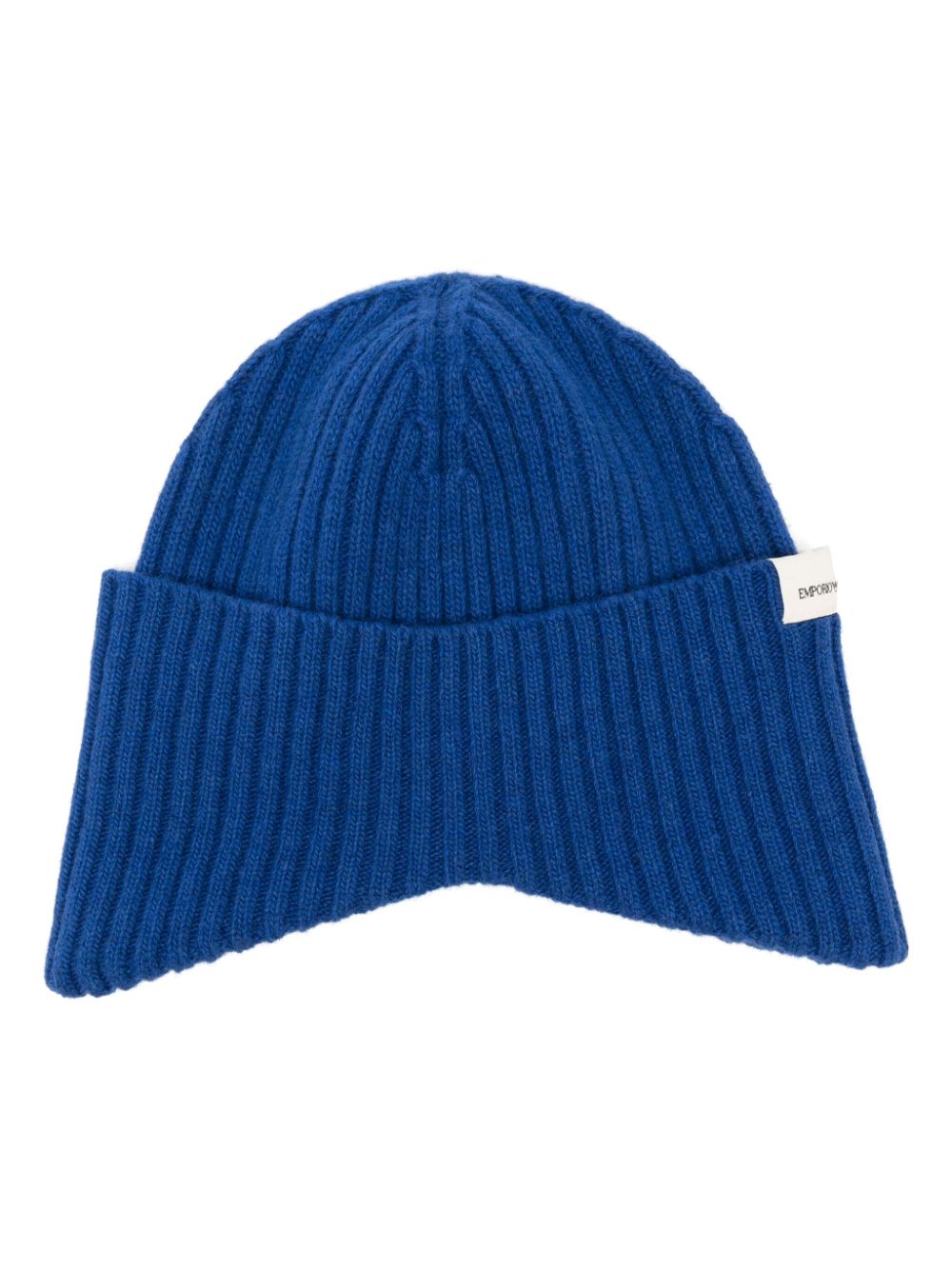 Emporio Armani Blue Wool Blend Ribbed Knit Hat with Logo Patch image 0