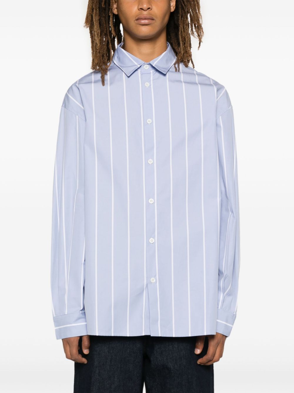 Emporio Armani Men's Grey Striped Organic Cotton Shirt image 2