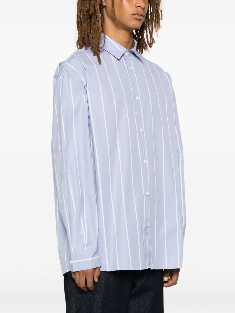 Emporio Armani Men's Grey Striped Organic Cotton Shirt image 3