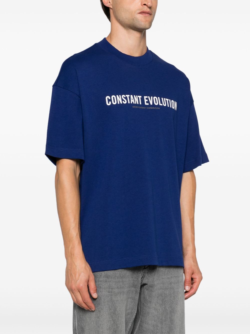 Emporio Armani Men's Blue Cotton T-Shirt with Logo Print image 2