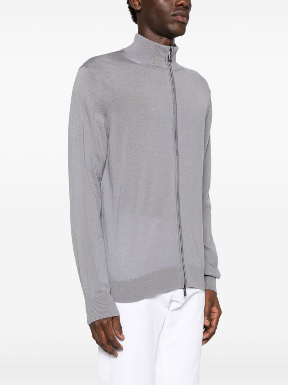 Emporio Armani Men's Grey Wool Zip-Up Sweater image 3