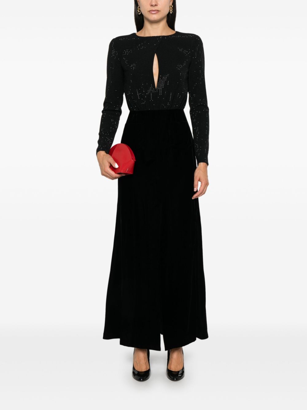 Emporio Armani Black Cady Dress with Velvet Panels image 2