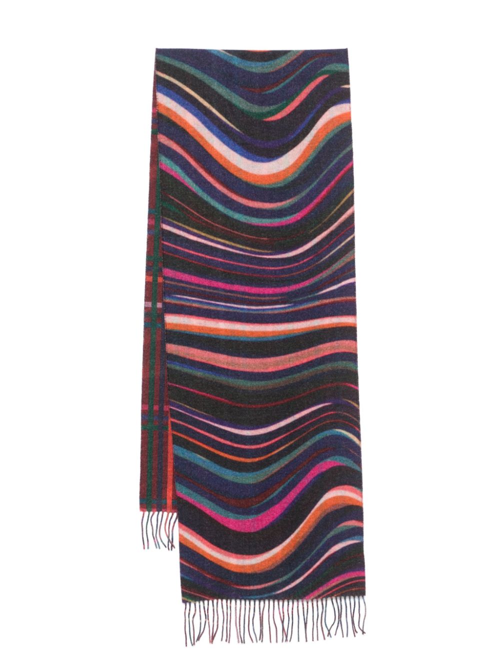 Paul Smith Blue Wool-Cashmere Blend Scarf with Swirl and Check Pattern image 0