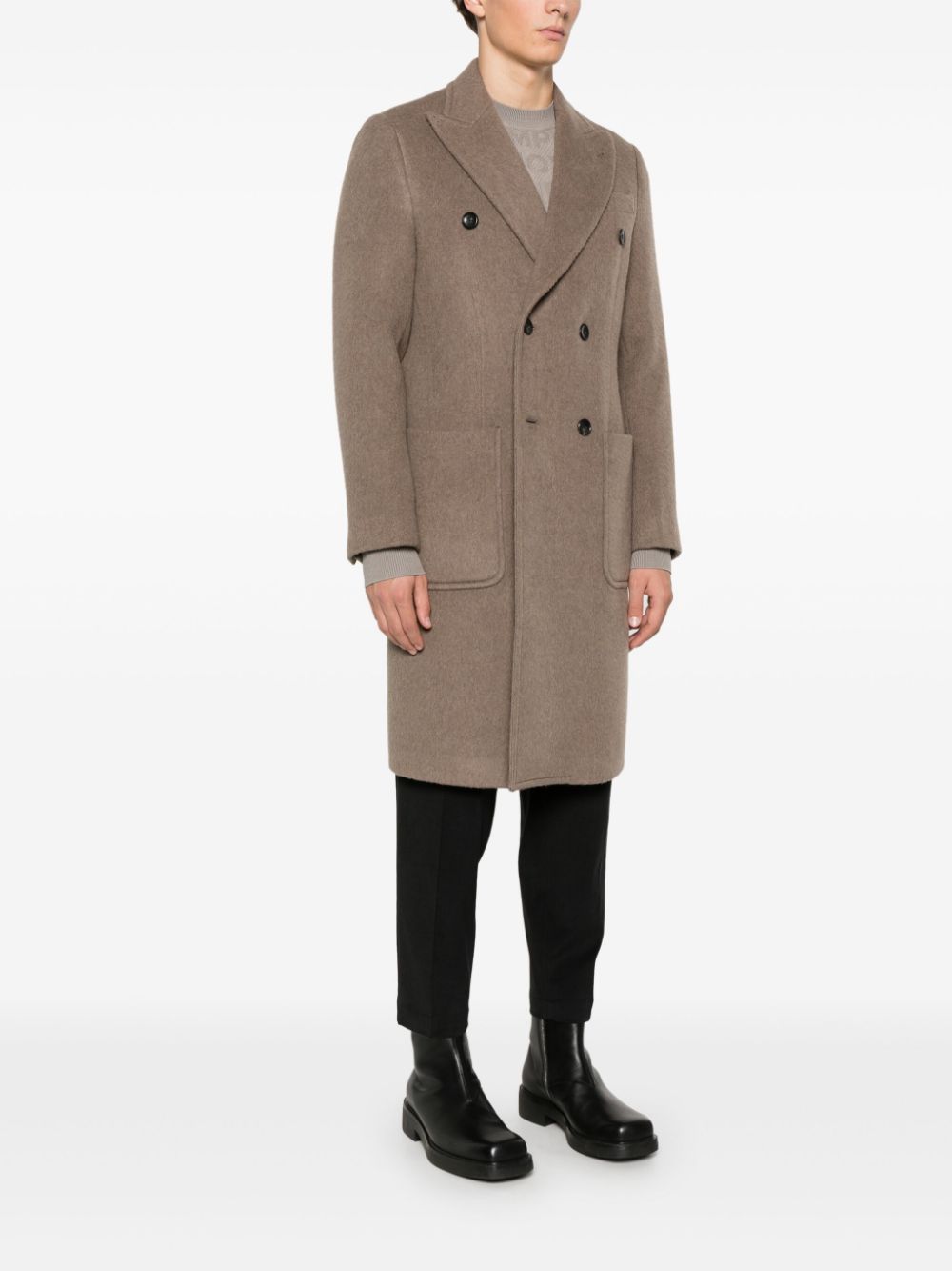 Emporio Armani Brown Wool Blend Double-Breasted Coat image 3