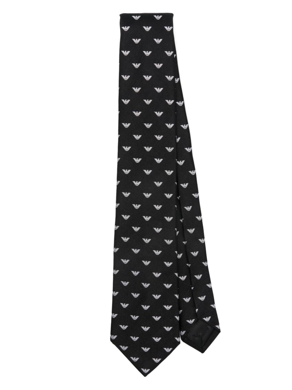 Emporio Armani Black Silk Tie with Logo Jacquard image 0