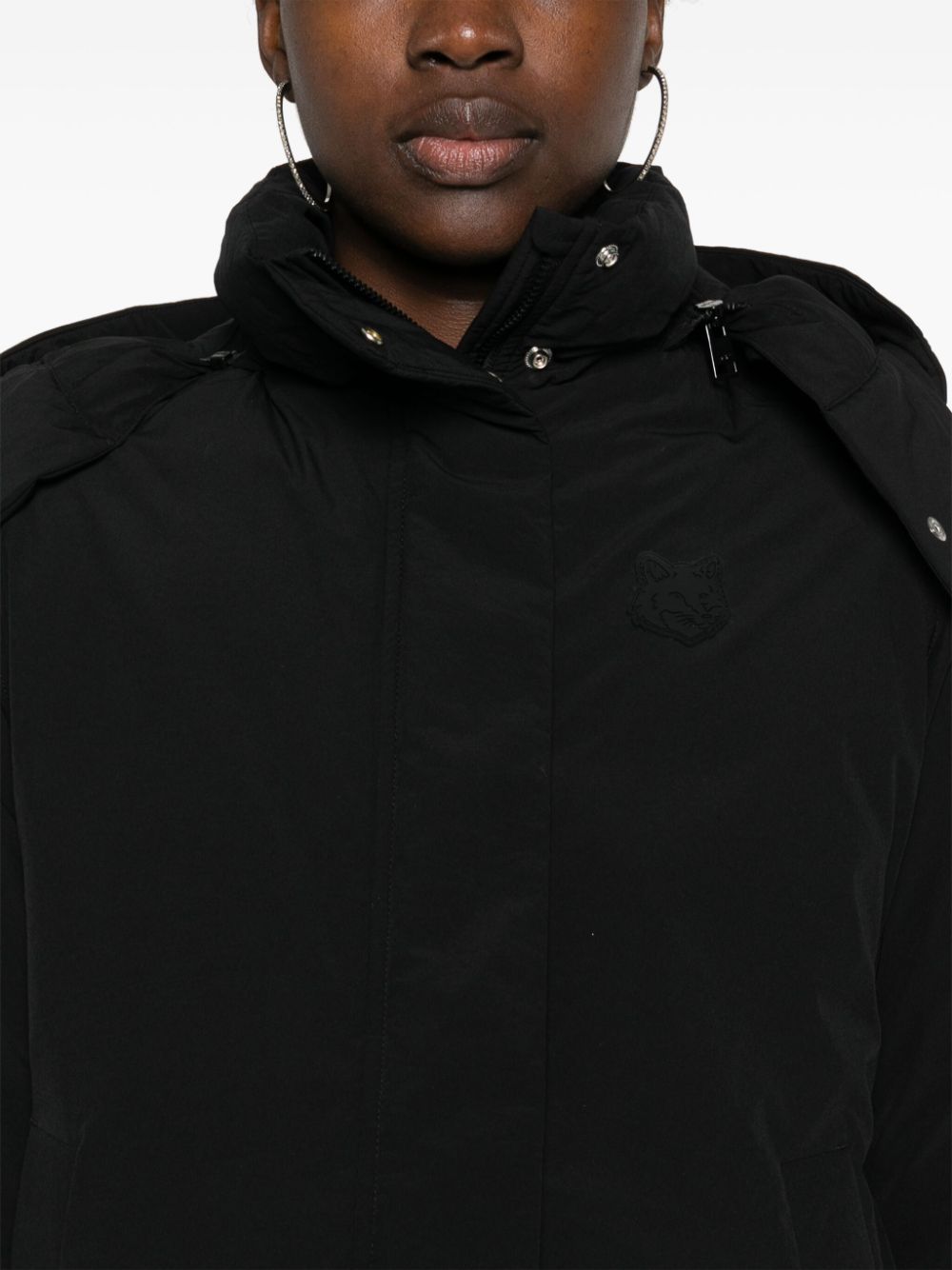 MAISON KITSUNE Black Water-Repellent Padded Down Coat with Fox Motif image 2